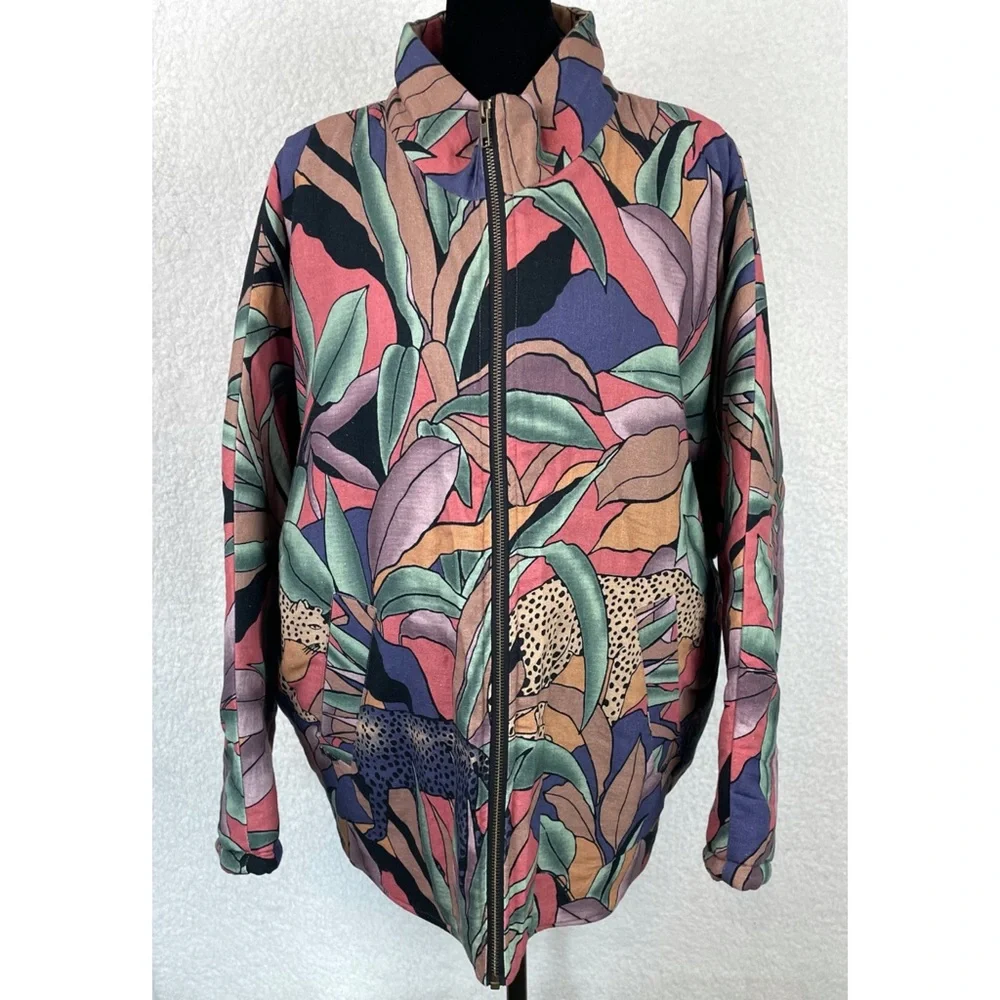 MARI + FÄTOU • Ayah Cats and Leaves Print Oversized Bomber Jacket, S/M - Picture 2 of 16